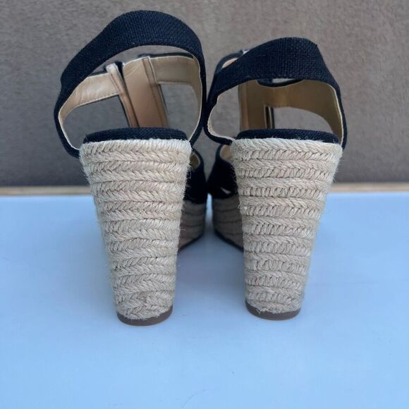 Michael Kors Damita Espadrille Wedge Sandal Size 5.5-6 Black Canvas Zipper - Picture 7 of 11